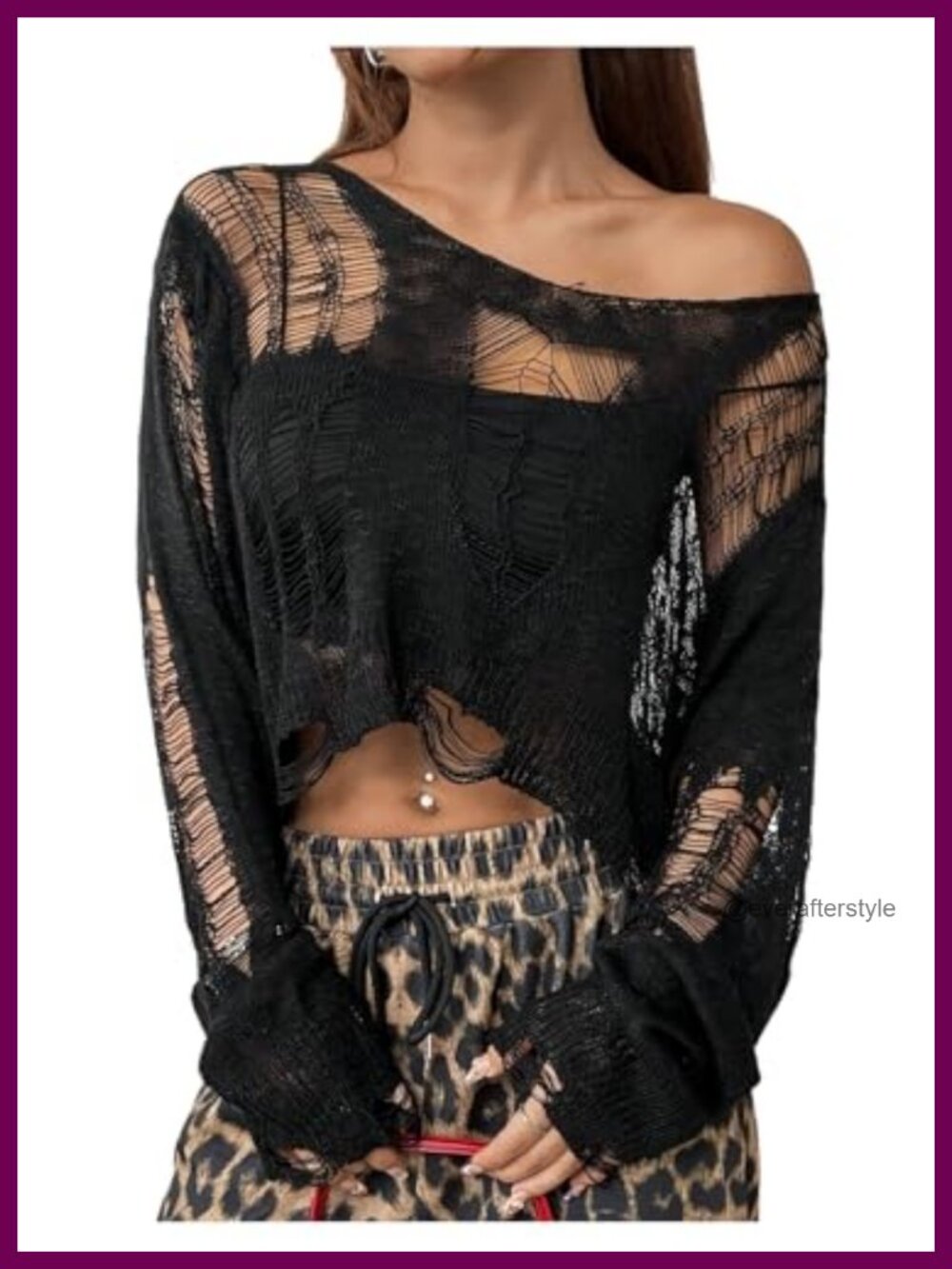 See Through Ripped Cropped Sweater Pullover Gothic Y2k Punk Long Sleeve